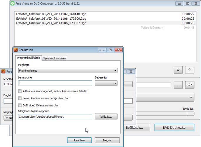 Free Video to DVD Converter DVD beállítások