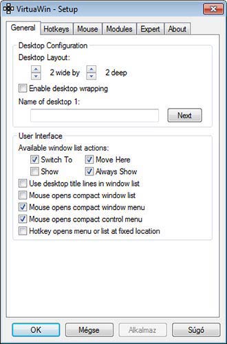 VirtuaWin beállítások
