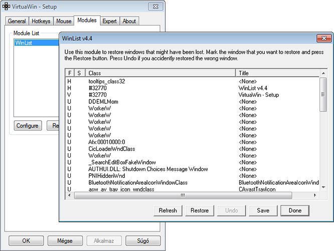 VirtuaWin ablak visszaállítás