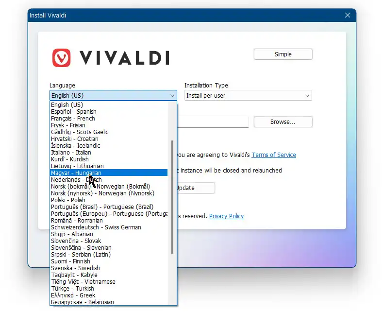 Vivaldi telepítése