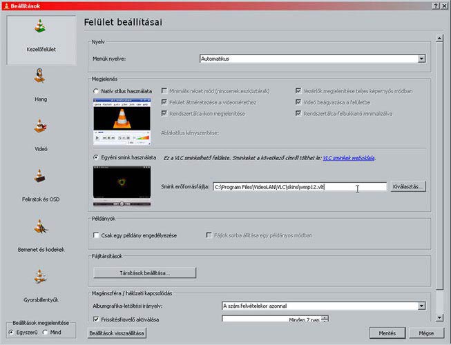 VLC media player egyéni smink
