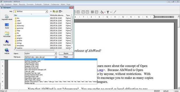 AbiWord formátumok