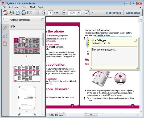Adobe Reader megjegyzés