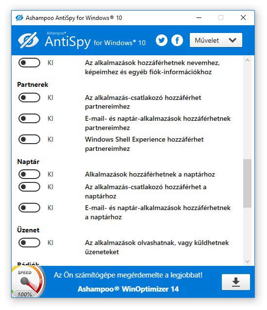 Ashampoo AntiSpy for Windows 10 folytatás