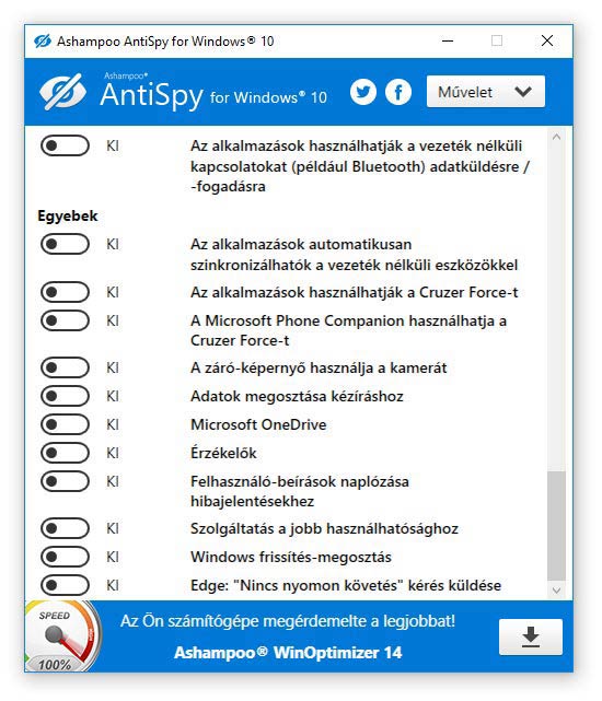 Ashampoo AntiSpy for Windows 10 nyomon követés