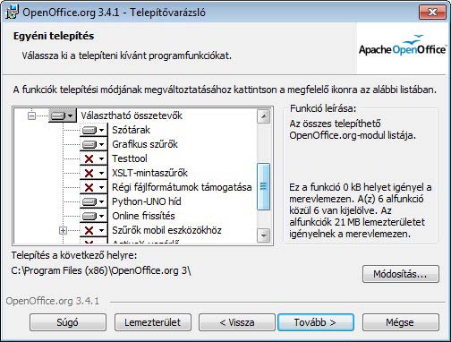 Apache OpenOffice választható