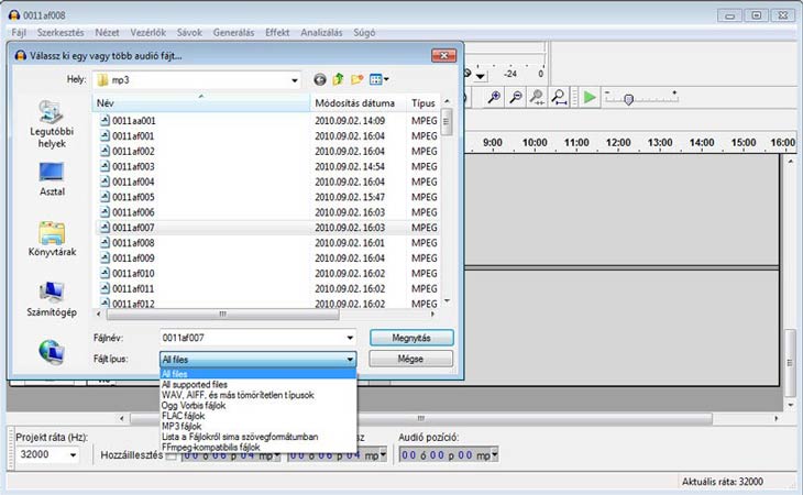 Audacity importálás