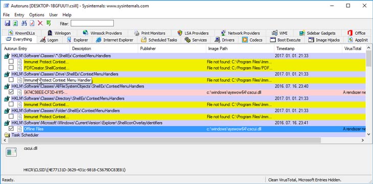 Autoruns nem találhatók