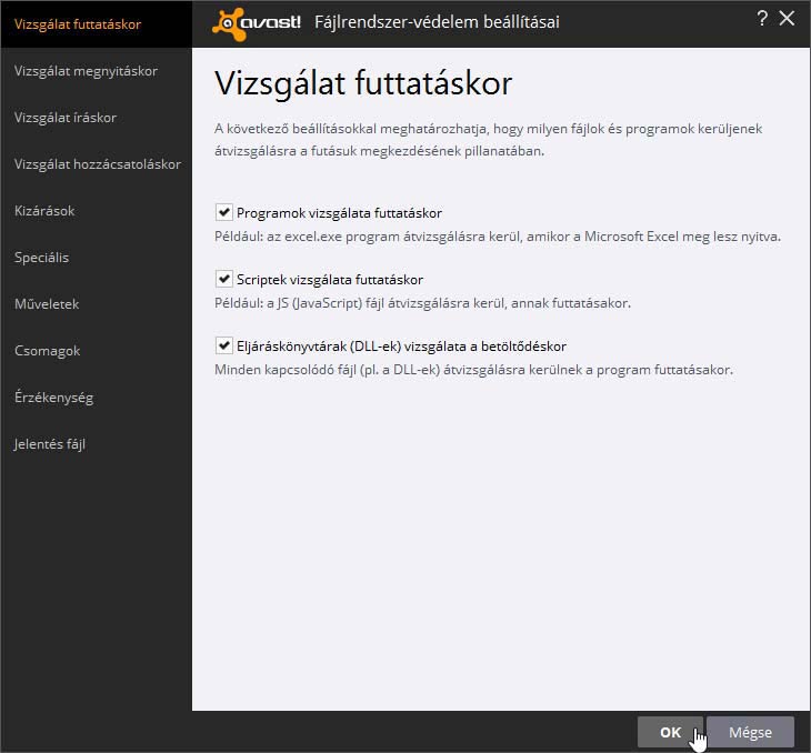 Avast! futtatáskori vizsgálat