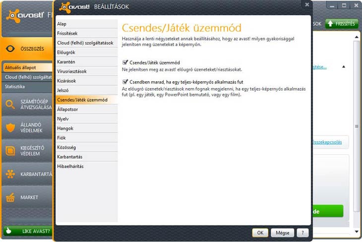 avast! Free Antivirus játék üzemmód