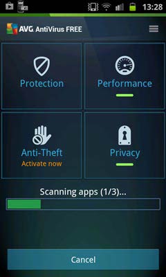 AVG Antivirus Free for Android átvizsgálás