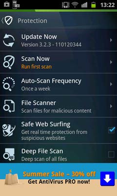 AVG Antivirus Free for Android beállítások