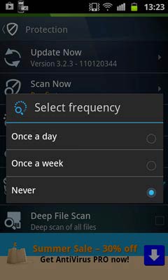 AVG Antivirus Free for Android átvizsgálás