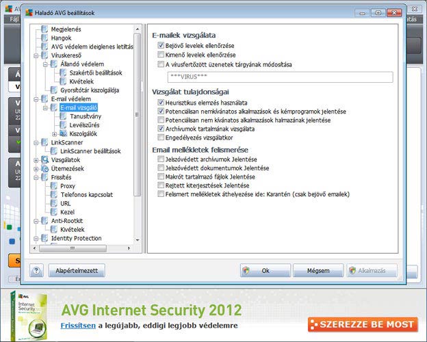 AVG Antivirus Free e-mail beállítások