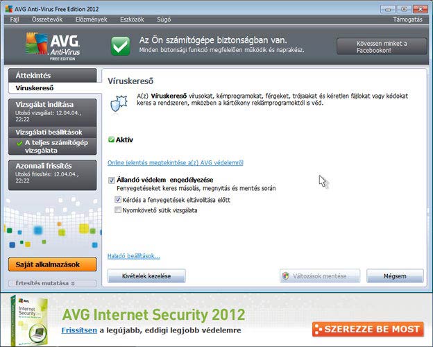AVG Antivirus Free víruskereső