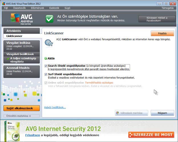 AVG Antivirus Free védelem