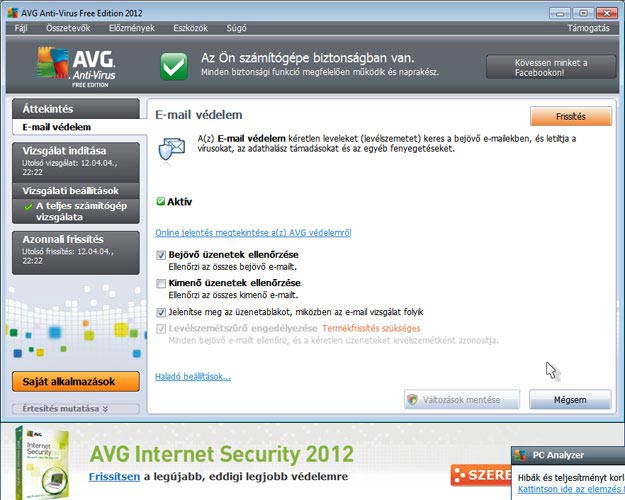 AVG Antivirus Free e-mail védelem