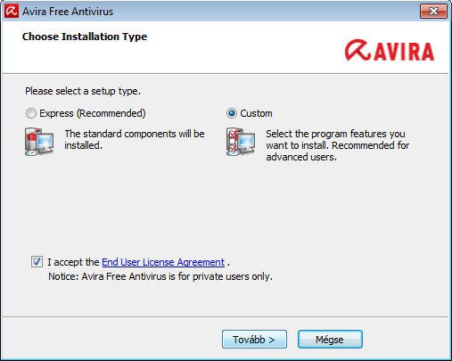 Avira Free Antivirus - indul a telepítés