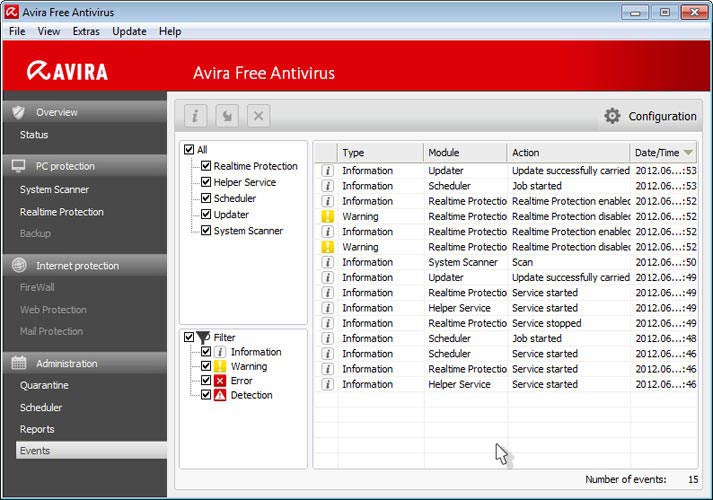 Avira Free Antivirus - szolgáltatások
