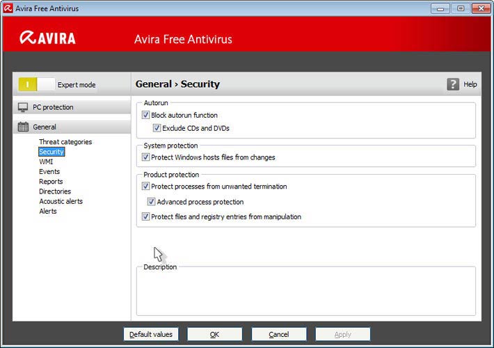 Avira Free Antivirus - szakértő beállítások