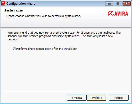 Avira Free Antivirus - rendszer vizsgálat