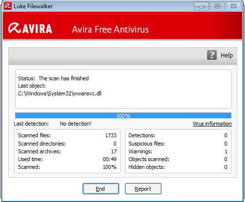 Avira Free Antivirus - tiszta a rendszer