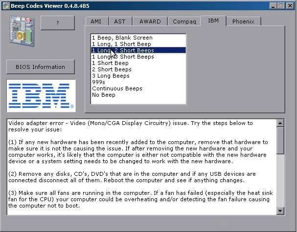 Beep Codes Viewer IBM