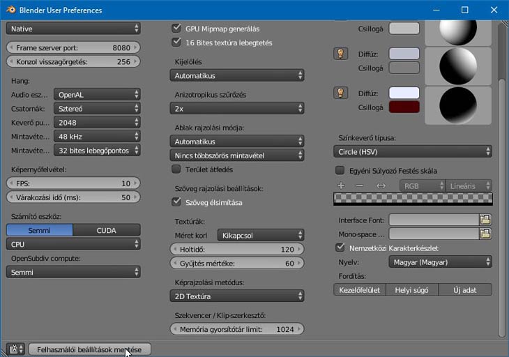 Blender Felhasználói beállítások mentése
