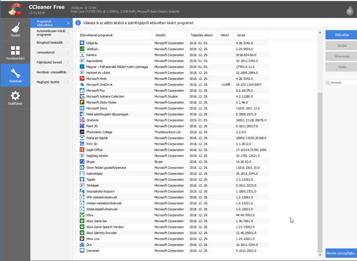 eltávolítható Windows alkalmazások