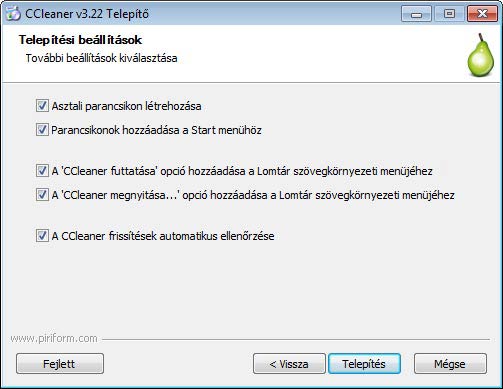 CCleaner telepítés