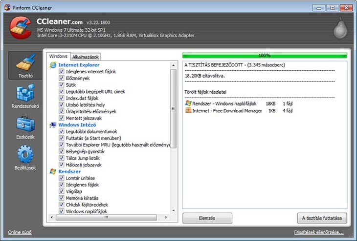 CCleaner tisztítás
