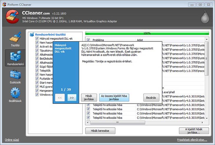 CCleaner rendszerleíró