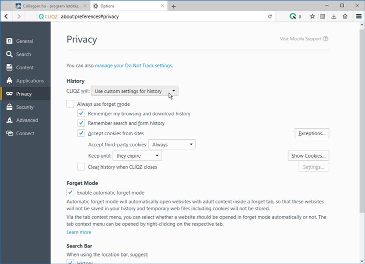 CLIQZ böngésző privacy