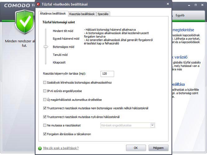 Comodo Firewall biztonsági szint