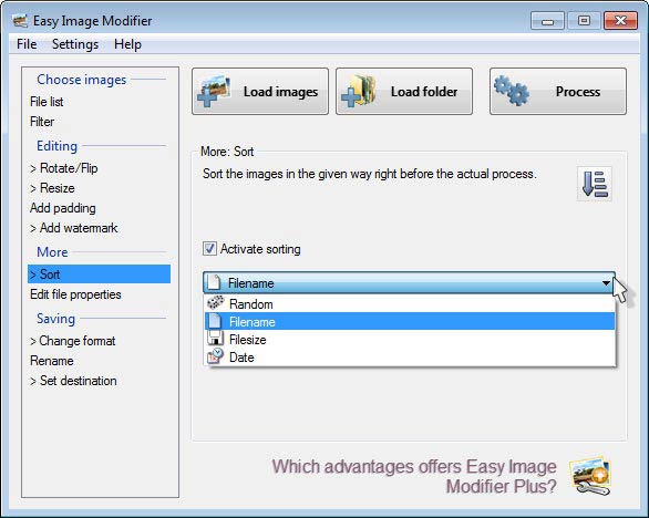 Easy Image Modifier - rendezés