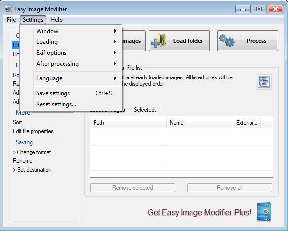 Easy Image Modifier - beállítások