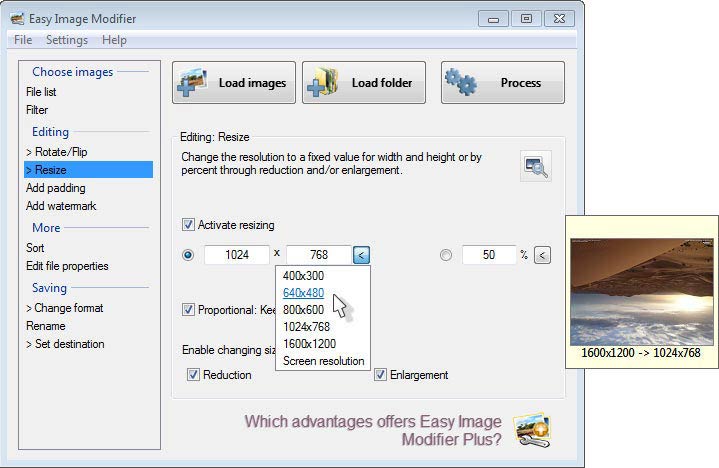 Easy Image Modifier - átméretezés