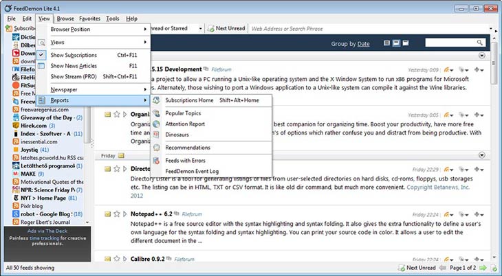 FeedDemon beszámolók