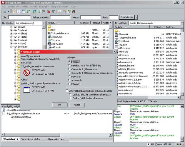 FileZilla fájl műveletek