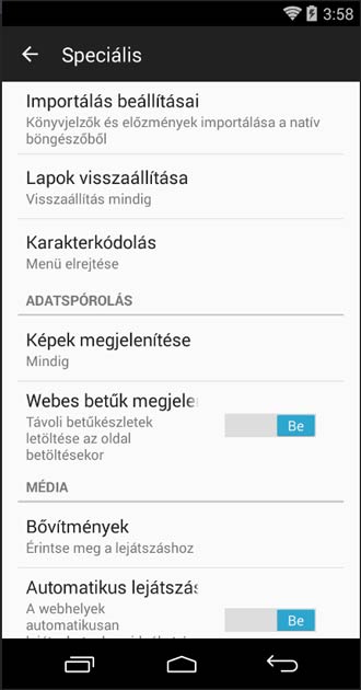 Firefox Android speciális