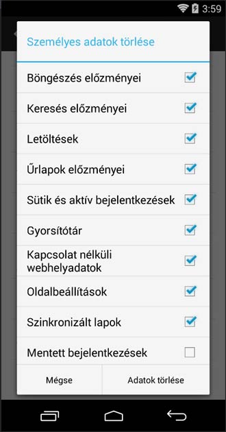 Firefox Android személyes adatok törlése