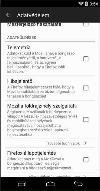 Firefox Android adatküldés kikapcs
