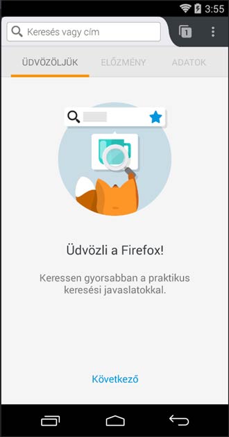 Firefox Android üdvözlet