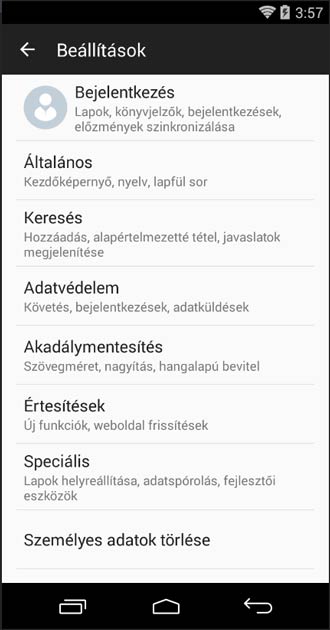 Firefox Android beállítások