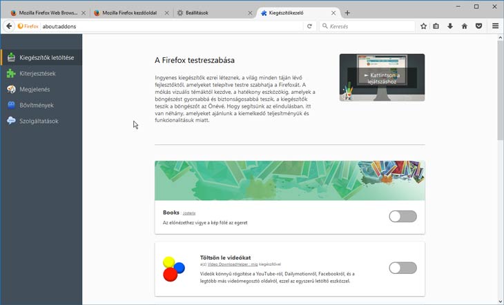 Firefox kiegészítők letöltése