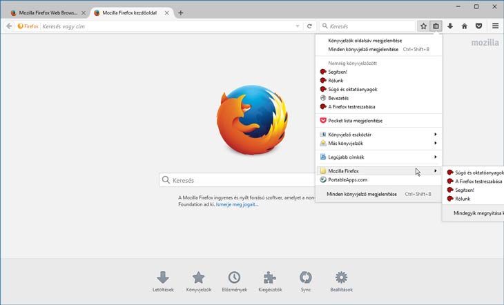 Firefox könyvjelzők