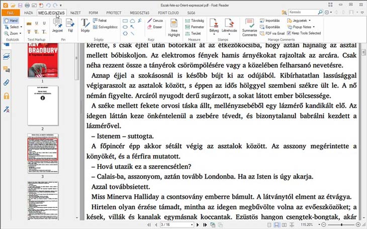 Foxit Reader szalag megjegyzés