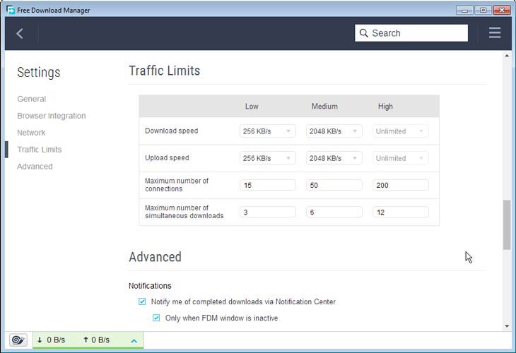 Free Download Manager fel és letöltési sebességek