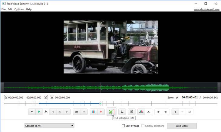 Free Video Editor vágás vége