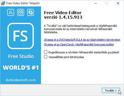 Free Video Editor telepítés